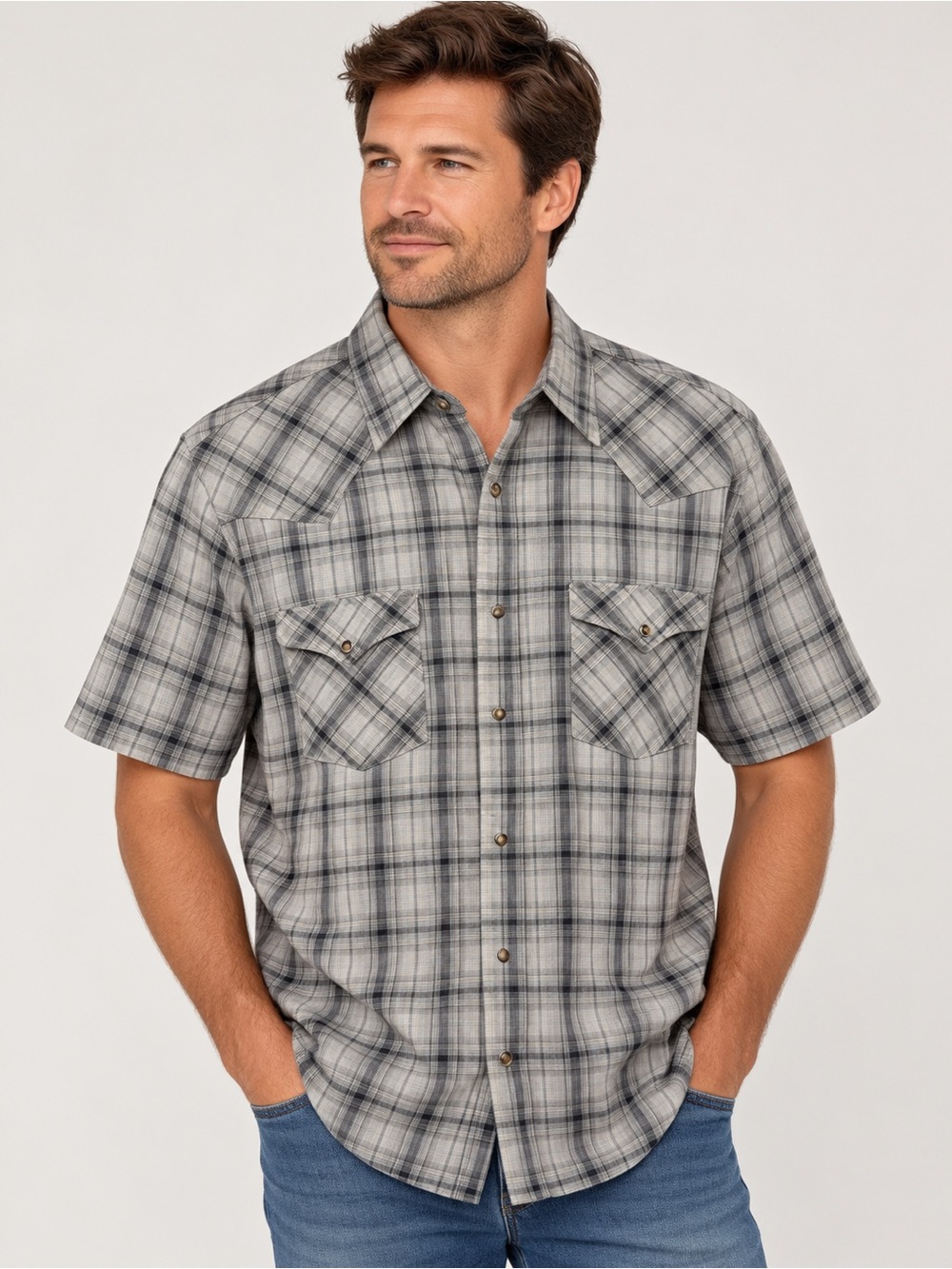 Pendleton Men’s Frontier Gray Plaid Short Sleeve Button-Up Shirt Size XL